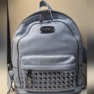Michael Kors Medium Leather Studded Backpack Powder Blue Pewter Studs Jet Set